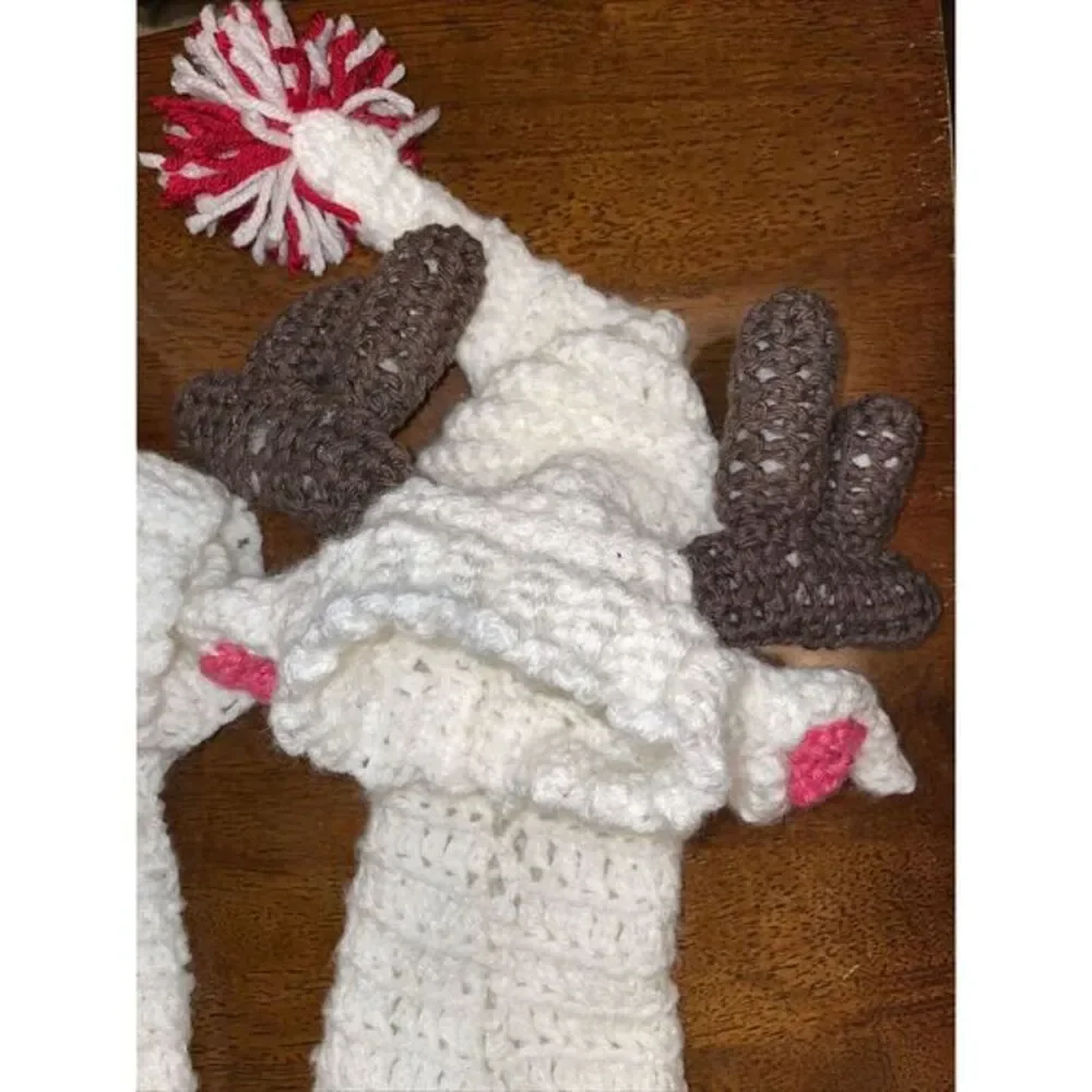 Pair‎ Of Reindeer Rudolph knitted puppet Adorable Handmade